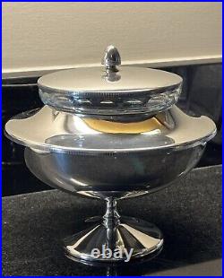 Vintage Caviar Serving Bowl Dish Italy Silver Plate Glass Bowl 4 piece set