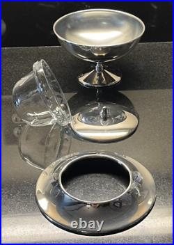 Vintage Caviar Serving Bowl Dish Italy Silver Plate Glass Bowl 4 piece set