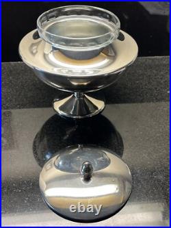 Vintage Caviar Serving Bowl Dish Italy Silver Plate Glass Bowl 4 piece set