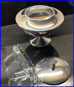 Vintage Caviar Serving Bowl Dish Italy Silver Plate Glass Bowl 4 piece set