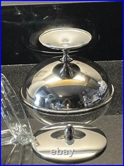 Vintage Caviar Serving Bowl Dish Italy Silver Plate Glass Bowl 4 piece set