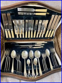 Vintage EPNS & Faux Bone Canteen of Cutlery 63 Pieces for 6 by KWS
