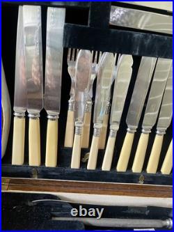 Vintage EPNS & Faux Bone Canteen of Cutlery 63 Pieces for 6 by KWS