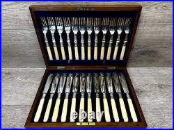 Vintage EPSSS Silver Plated Knives & Forks Fish Cutlery Set with Box (24-Piece)
