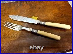 Vintage EPSSS Silver Plated Knives & Forks Fish Cutlery Set with Box (24-Piece)