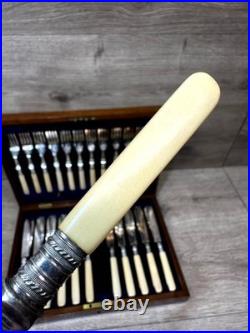Vintage EPSSS Silver Plated Knives & Forks Fish Cutlery Set with Box (24-Piece)