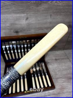 Vintage EPSSS Silver Plated Knives & Forks Fish Cutlery Set with Box (24-Piece)