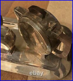 Vintage Escapade Paris MCM French Art Deco 3 Piece Silver Plate Set with Tray