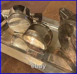 Vintage Escapade Paris MCM French Art Deco 3 Piece Silver Plate Set with Tray