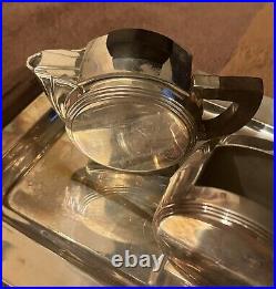 Vintage Escapade Paris MCM French Art Deco 3 Piece Silver Plate Set with Tray