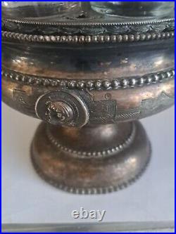 Vintage Etched Glass 6 Piece Cruet Condiment Set Silver Plate Caddy