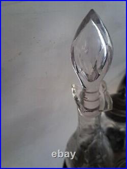 Vintage Etched Glass 6 Piece Cruet Condiment Set Silver Plate Caddy