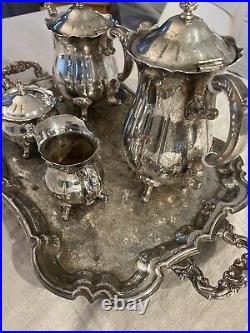 Vintage Large Leonard Silver Plate Coffee Tea Set Cream & Sugar With Plater