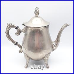 Vintage Leonard 4 Piece Silver plate Teapot Sugar Creamer Oval Serving Tray Set