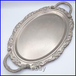 Vintage Leonard 4 Piece Silver plate Teapot Sugar Creamer Oval Serving Tray Set