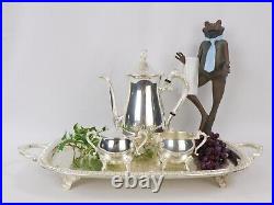 Vintage Leonard Silver Plate Coffee Service Set with Butler's Tray 4 Piece Set
