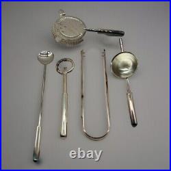 Vintage MCM barware, PM Italy Bar Tools Silver Plate- 5 piece set-New old stock