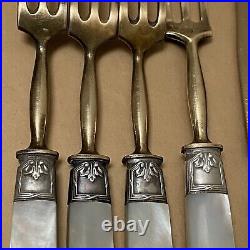 Vintage Mother Of Pear Brass Silver Plate 24 Piece Fruit Cutlery Set