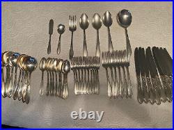 Vintage New England Silver Plate 53 Piece Flatware Set in Rosemary Pattern