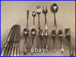 Vintage New England Silver Plate 53 Piece Flatware Set in Rosemary Pattern