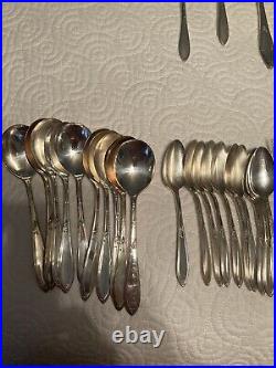 Vintage New England Silver Plate 53 Piece Flatware Set in Rosemary Pattern