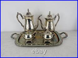 Vintage Oneida Silver Plated 5 Piece Footed Ornate Tea & Coffee Set