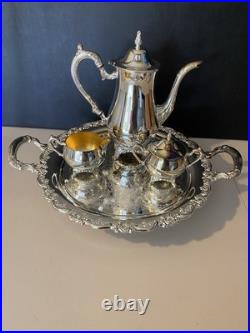 Vintage Oneida USA Silver Plate 3piece Coffee/Tea Service Set with Gorgeous Tray