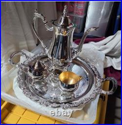 Vintage Oneida USA Silver Plate 3piece Coffee/Tea Service Set with Gorgeous Tray