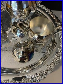 Vintage Oneida USA Silver Plate 3piece Coffee/Tea Service Set with Gorgeous Tray