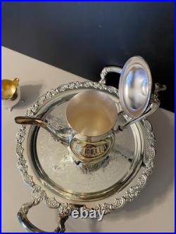 Vintage Oneida USA Silver Plate 3piece Coffee/Tea Service Set with Gorgeous Tray