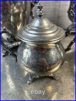 Vintage Oneida USA Silver Plate 5-piece Coffee/Tea Service Set with Tray