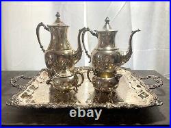 Vintage Sheridan Silver on Copper Coffee & Tea Set with Footed Tray 5 Piece