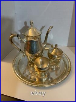 Vintage Silver Plate 4 piece Coffee Tea Pot Creamer Sugar & Tray Set