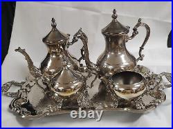 Vintage Silver Plate 5 Piece Tea or Coffee Set on Butler Tray VERY GOOD