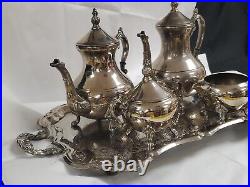 Vintage Silver Plate 5 Piece Tea or Coffee Set on Butler Tray VERY GOOD