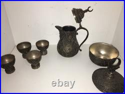 Vintage Silver Plate 6 piece Coffee/Tea Pot, & Sugar Bowl Set 4 Cups Turkey