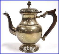 Vintage Silver Plate Tea & Coffee Set 5 Piece Service Wood Handles Unpolished