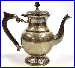 Vintage Silver Plate Tea & Coffee Set 5 Piece Service Wood Handles Unpolished