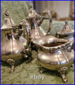 Vintage Silver Plated 4 Pieces Coffee Pot, Teapot, Creamer and Sugar Bowl Set