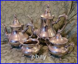 Vintage Silver Plated 4 Pieces Coffee Pot, Teapot, Creamer and Sugar Bowl Set