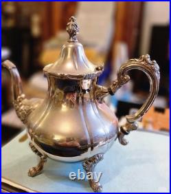 Vintage Silver Plated 4 Pieces Coffee Pot, Teapot, Creamer and Sugar Bowl Set