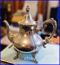 Vintage Silver Plated 4 Pieces Coffee Pot, Teapot, Creamer and Sugar Bowl Set