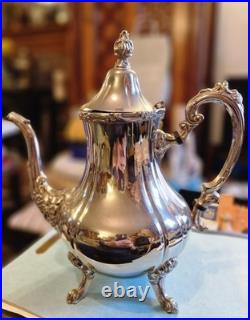 Vintage Silver Plated 4 Pieces Coffee Pot, Teapot, Creamer and Sugar Bowl Set