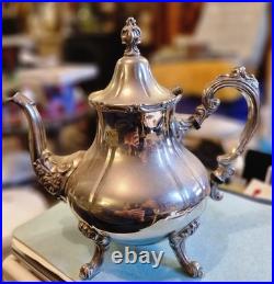 Vintage Silver Plated 4 Pieces Coffee Pot, Teapot, Creamer and Sugar Bowl Set