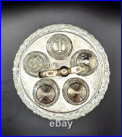 Vintage Silver Plated Glass Cut Rotating Cruet 5 Piece Set