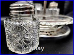 Vintage Silver Plated Glass Cut Rotating Cruet 5 Piece Set