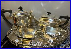 Vintage Silver Plated Tea Set Art Déco On Tray Pinder Bros Sheffield 5 Pieces
