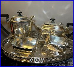 Vintage Silver Plated Tea Set Art Déco On Tray Pinder Bros Sheffield 5 Pieces