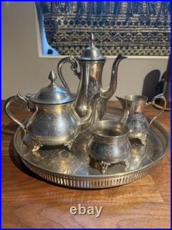 Vintage Silver Plated Tea Set EPNS 5 Piece Tray Teapot Sugar Creamer