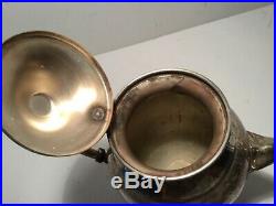 Vintage Silver on Copper Tea Service, Tray 3 Pots 3 Condiment Bowls, 7 Piece Set